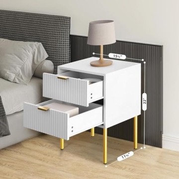 Elegant 2-Drawer Nightstand with Gold Frame