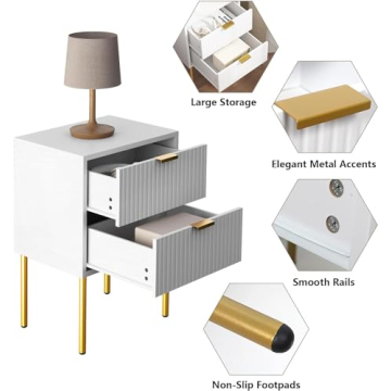 Elegant 2-Drawer Nightstand with Gold Frame