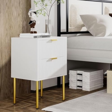 Elegant 2-Drawer Nightstand with Gold Frame