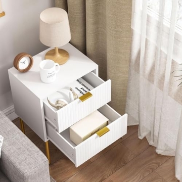 Elegant 2-Drawer Nightstand with Gold Frame