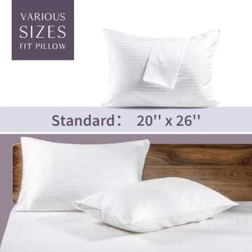 FAUNNA Zippered Pillow Protectors Cover Soft Comfortable Sateen 100% Long Staple Cotton Quiet and Breathable Bed Pillowcase Standard Size 2 Pack(20x26)