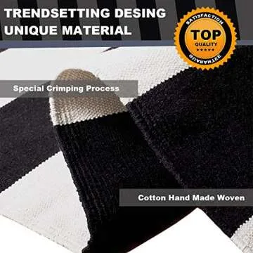 KaHouen Black and White Striped Rug (23.6 x 51.2 Inches), Striped Layering Mats, Handmade Woven Indoor Outdoor Doormats Striped Rug for Kitchen/Laundry/Bathroom/Living Room