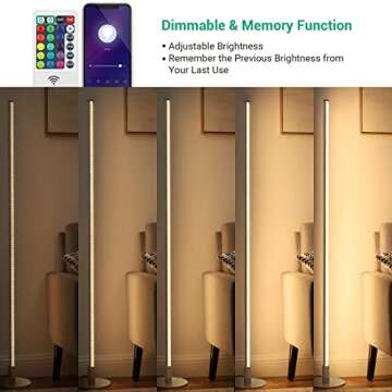 EDISHINE 57.5" LED Corner Floor Lamp with Remote Control