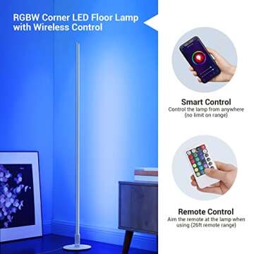 EDISHINE 57.5" LED Corner Floor Lamp with Remote Control