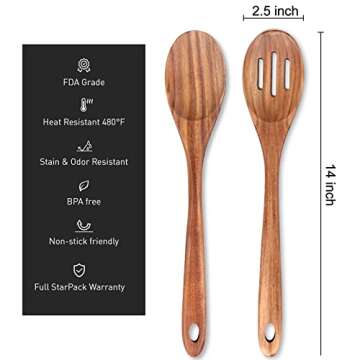 14 Inch Large Wooden Spoon - Nonstick Teak Kitchen Utensil