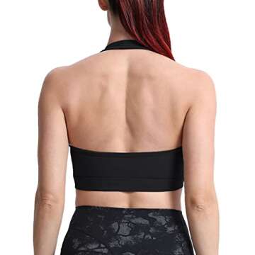 Aoxjox Women's Workout Sports Bras Fitness Backless Padded Halter Bra Yoga Crop Tank Top (Black, Medium)