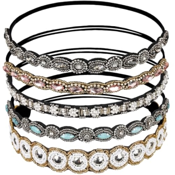 Elegant Rhinestone Beaded Hairbands for Women - 5Pcs Set