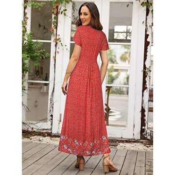 TEMOFON Womens Boho Wrap Dress - Bright Red Maxi Style
