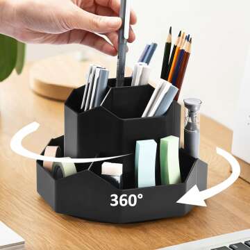 360° Rotating 9-Slot Pencil Pen Holder – Cute Desk Organizer