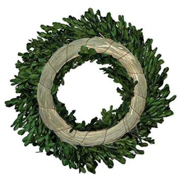 Tradingsmith Preserved Boxwood Wreath 14" - Wall Door Hanging Farmhouse and Rustic Decor