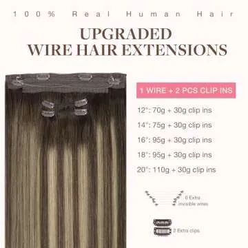 GOO GOO Wire Hair Extensions Human Hair, 4/26/4 Chocolate Brown with Honey Blonde Balayage 18inch 12...