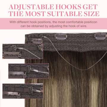 GOO GOO Wire Hair Extensions Human Hair, 4/26/4 Chocolate Brown with Honey Blonde Balayage 18inch 125g, Invisible Wire Hair Extensions with Transparent, Seamless Fish Line Hairpiece