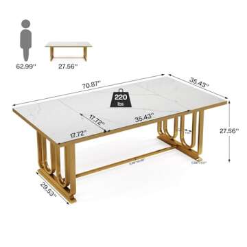 Tribesigns 70.87" Executive Desk - Modern White & Gold Office Desk
