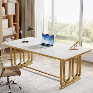 Tribesigns 70.87" Executive Desk with Faux Marble Finish