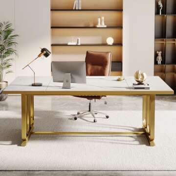 Tribesigns 70.87" Executive Desk with Faux Marble Finish