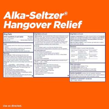 Alka-Seltzer Hangover Relief Tablets, Fast Relief Starts In About 15 Minutes for Headaches, Body Aches & Mental Fatigue, Bachelorette & Bachelor Party Packs 60 Count (3 Boxes, 20 Tablets Each)