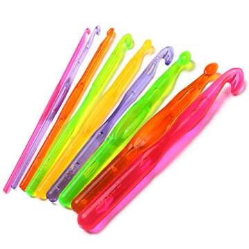 Luxbon 9 Sizes Multi-Coloured Acrylic Plastic Crochet Hooks Needles Set 3mm-12mm Crocheting Starter Pack