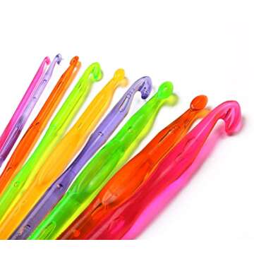 Luxbon 9 Sizes Multi-Coloured Acrylic Plastic Crochet Hooks Needles Set 3mm-12mm Crocheting Starter Pack