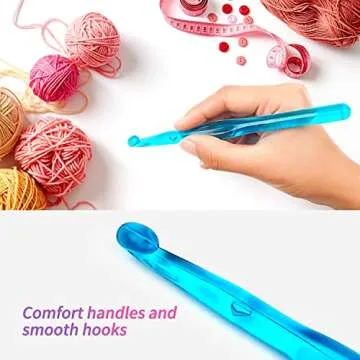 Luxbon 9 Sizes Multi-Coloured Acrylic Plastic Crochet Hooks Needles Set 3mm-12mm Crocheting Starter Pack