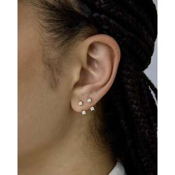 PAVOI 14K Yellow Gold Plated Sterling Silver Posts Double Half Huggie Earring Jacket Pack for Women - Gold Statement Loop Hoop Earring Set - Cubic Zirconia Screwback Studs