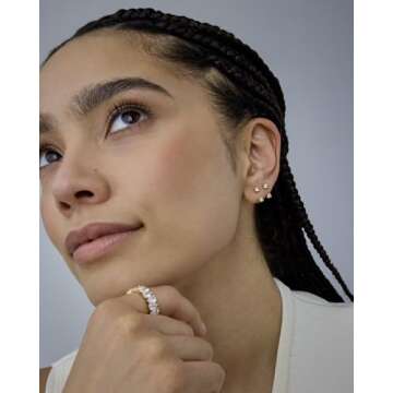 PAVOI 14K Yellow Gold Plated Sterling Silver Posts Double Half Huggie Earring Jacket Pack for Women - Gold Statement Loop Hoop Earring Set - Cubic Zirconia Screwback Studs