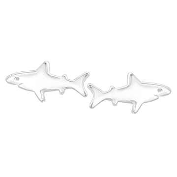 12mm Great White Shark Studs Solid 925 Sterling Silver Tiny Small Fish Earrings Pair