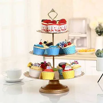 XINLIYA Set of 9 Pieces Metal Cake Stands Round Cake Stands Square Candy Fruite Display Plate Cupcake Serving Tower Wedding Brithday Party Celebration Home Decoration,Antique Gold