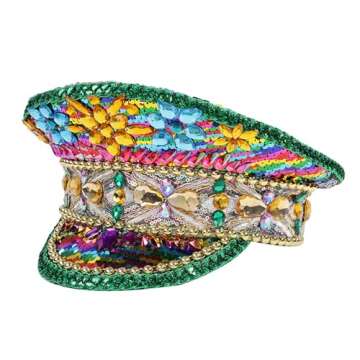 VIESSLG Mardi Gras Sequin Captain Hat Festival Rhinestone Military Hat Carnival Costume Hat Burning Man Hat
