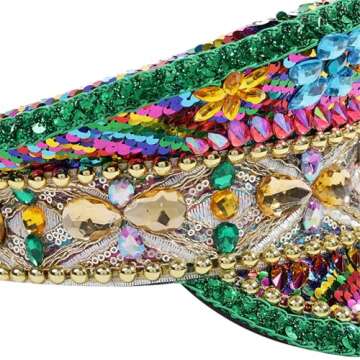 VIESSLG Mardi Gras Sequin Captain Hat Festival Rhinestone Military Hat Carnival Costume Hat Burning Man Hat