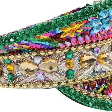 VIESSLG Mardi Gras Sequin Captain Hat Festival Rhinestone Military Hat Carnival Costume Hat Burning Man Hat