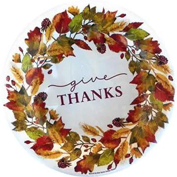 Give Thanks - Thanksgiving Paper Plates Dinnerware Set of 4, Bundle Includes Service for 20 Guests: 20 Large Plates, 20 Dessert Plates, 50 Dessert Napkins and 50 Round Napkins.
