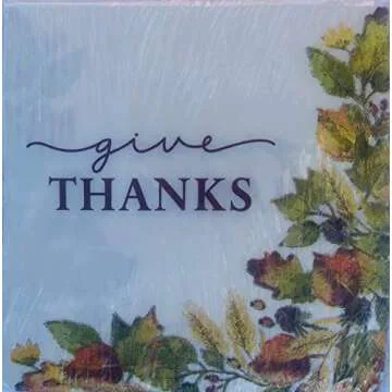 Give Thanks - Thanksgiving Paper Plates Dinnerware Set of 4, Bundle Includes Service for 20 Guests: 20 Large Plates, 20 Dessert Plates, 50 Dessert Napkins and 50 Round Napkins.