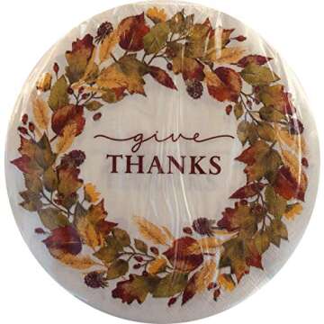 Give Thanks - Thanksgiving Paper Plates Dinnerware Set of 4, Bundle Includes Service for 20 Guests: 20 Large Plates, 20 Dessert Plates, 50 Dessert Napkins and 50 Round Napkins.