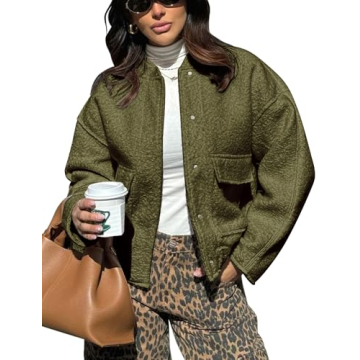 Yousify Women’s Fleece Bomber Jacket – Trendy & Adaptable Green Coat for Every Occasion