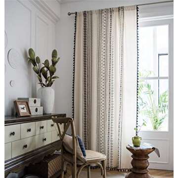 YOU SA Black Striped Window Curtains with Tassel Design