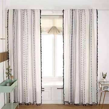 YOU SA Black Striped Window Curtains with Tassel Design