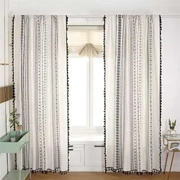 YOU SA Black Striped Window Curtains with Tassel Design