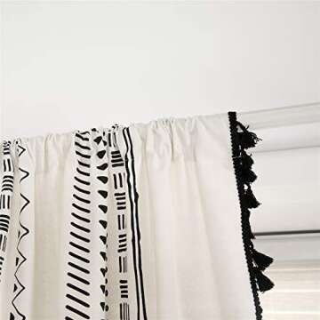 YOU SA Black Striped Window Curtains with Tassel Design