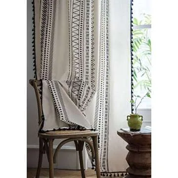 YOU SA Black Striped Window Curtains with Tassel Design