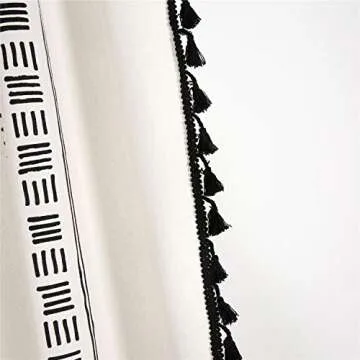 YOU SA Black Striped Window Curtains with Tassel Design