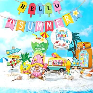 21 Pcs Summer Hawaii Tiered Tray Decor Sign Pool Summer Farmhouse Decor Rustic Beachy Decor Wooden S...