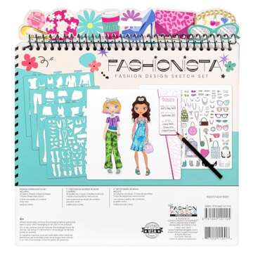 Fashion Angels Fashion Design Sketch Portfolio - Sketch Book for Beginners, Sketch Pad with Stencils and Stickers for Kids 6 and Up, Brown(Covers May Vary)