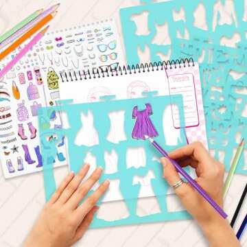 Fashion Angels Fashion Design Sketch Portfolio - Sketch Book for Beginners, Sketch Pad with Stencils and Stickers for Kids 6 and Up, Brown(Covers May Vary)
