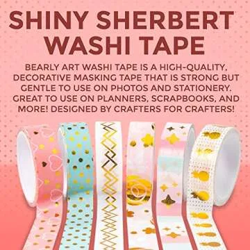 Bearly Art Washi Tape - Shiny Sherbert - Foil Decorative Tape Set for DIY Crafts - Scrapbooking and Paper Crafts - 6 Styles Extra Long Rolls - 15mm Wide and 5m Long