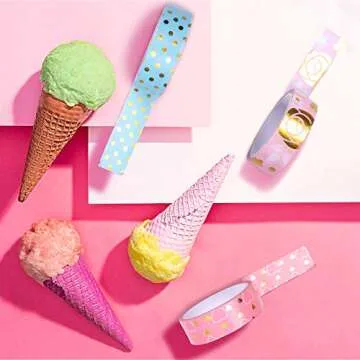 Bearly Art Washi Tape - Shiny Sherbert - Foil Decorative Tape Set for DIY Crafts - Scrapbooking and Paper Crafts - 6 Styles Extra Long Rolls - 15mm Wide and 5m Long