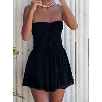 Baynoyia Women's Sexy Strapless Party Dress Folded Off Shoulder Tube Mini Dress Christmas Cocktail Dress (Black, S)