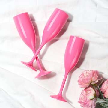 Champagne Flute Acrylic Champagne Glasses Wedding Toasting Champagne Flute Goblet Plastic Reusable Unbreakable Champagne Cups for Bachelorette Wedding Bridal Shower Party (Pink, 10)