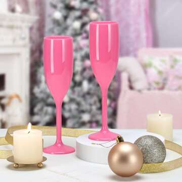 Champagne Flute Acrylic Champagne Glasses Wedding Toasting Champagne Flute Goblet Plastic Reusable Unbreakable Champagne Cups for Bachelorette Wedding Bridal Shower Party (Pink, 10)