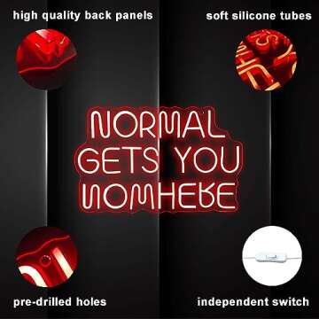 Normal Gets You Nowhere Neon Sign, Large Neon Lights Signs, LED Neon Signs for Wall Decor, Wedding, Birthday Gift(10.6*16.1in)