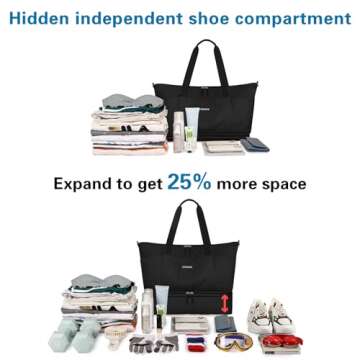 ETRONIK Expandable Weekender Bag for Women, Travel Duffel Bag with Shoe Compartment, Gym Bag with Wet Pocket, Carry On Tote Bag for Women Travel Airplanes 3Pcs Set, Black